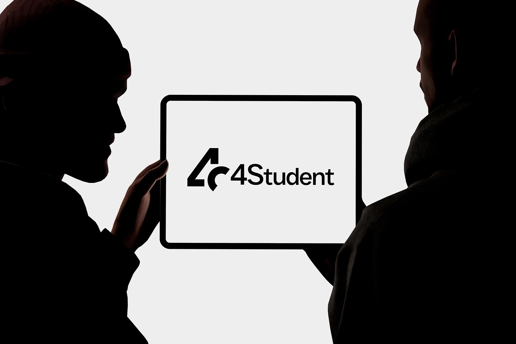 Silhouettes holding a tablet with the 4Student logo