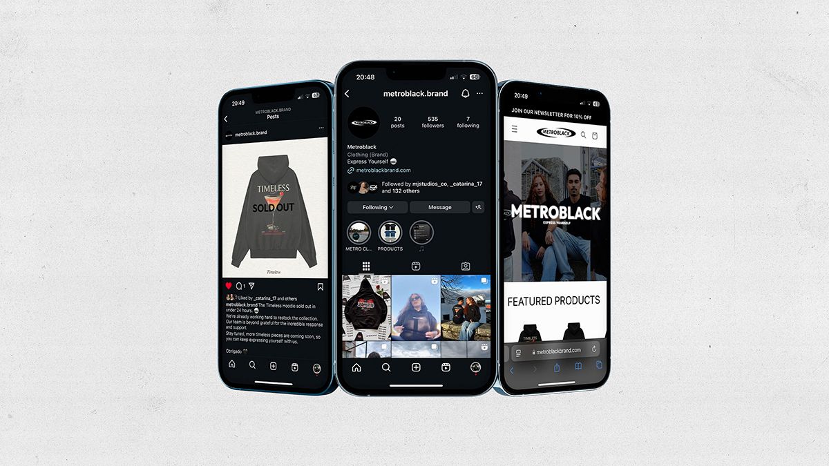 Metroblack online store on two phones