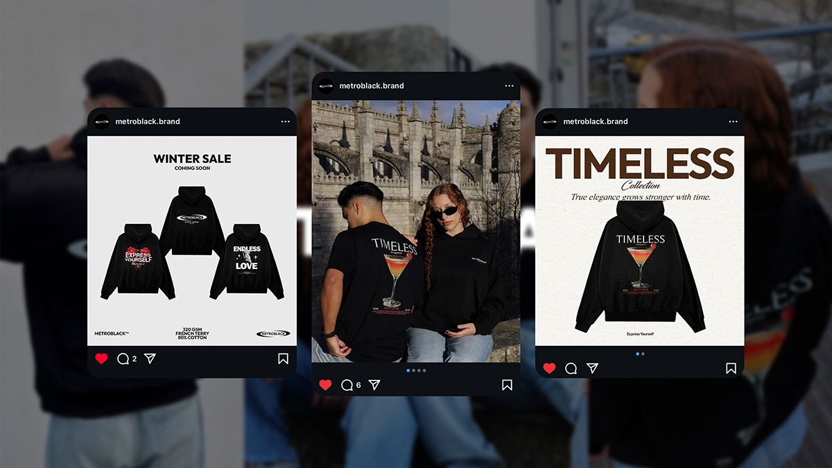 Metroblack social media posts for the Timeless collection