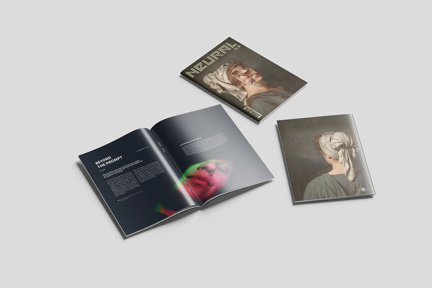 Neural Magazine issue and open spreads on a grey surface