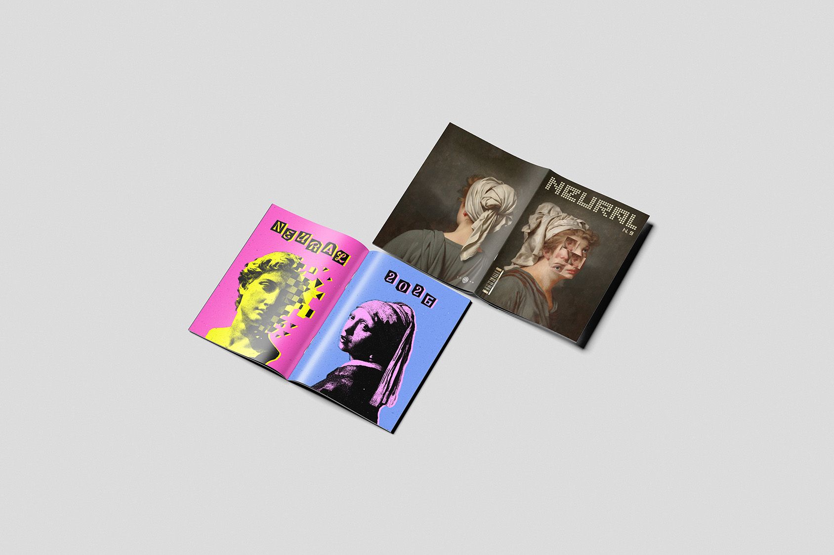Open magazine with a pop-art spread